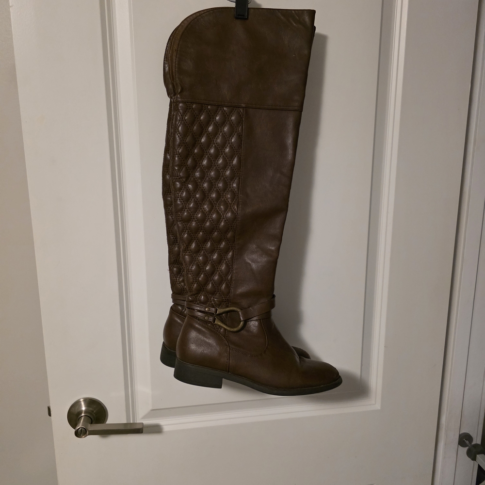 Brown Quilted Knee-High Women's Boots